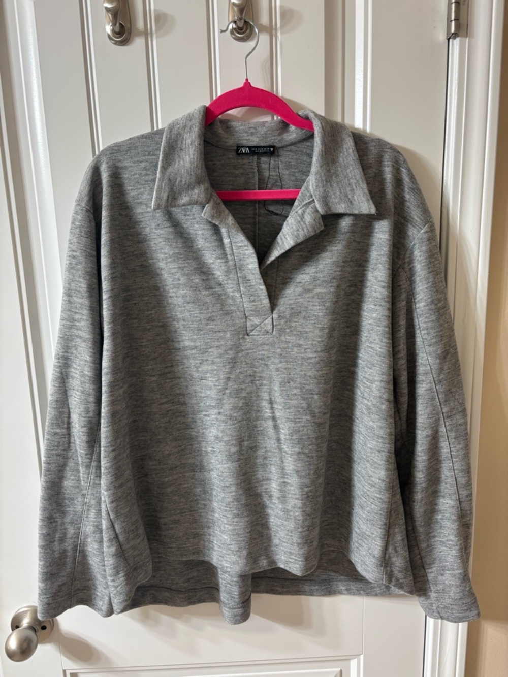 Zara Heather Gray V-Neck Collared Sweater